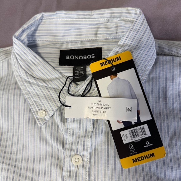 NWT Bonobos White Blue Stripe Shirt Button Down Cotton Men's Size Medium L/S - Picture 4 of 7